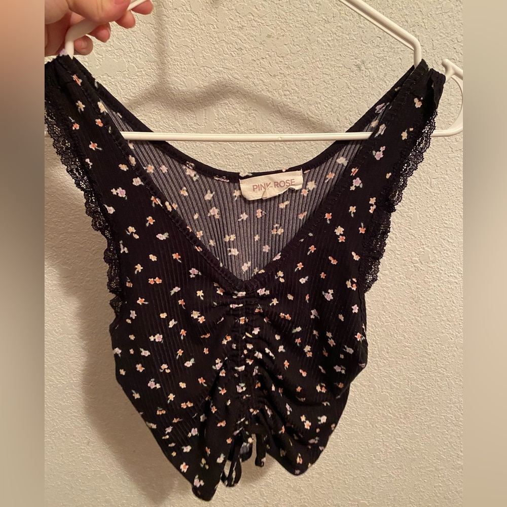 Black floral crop top. Size small. Brand Pink Rose